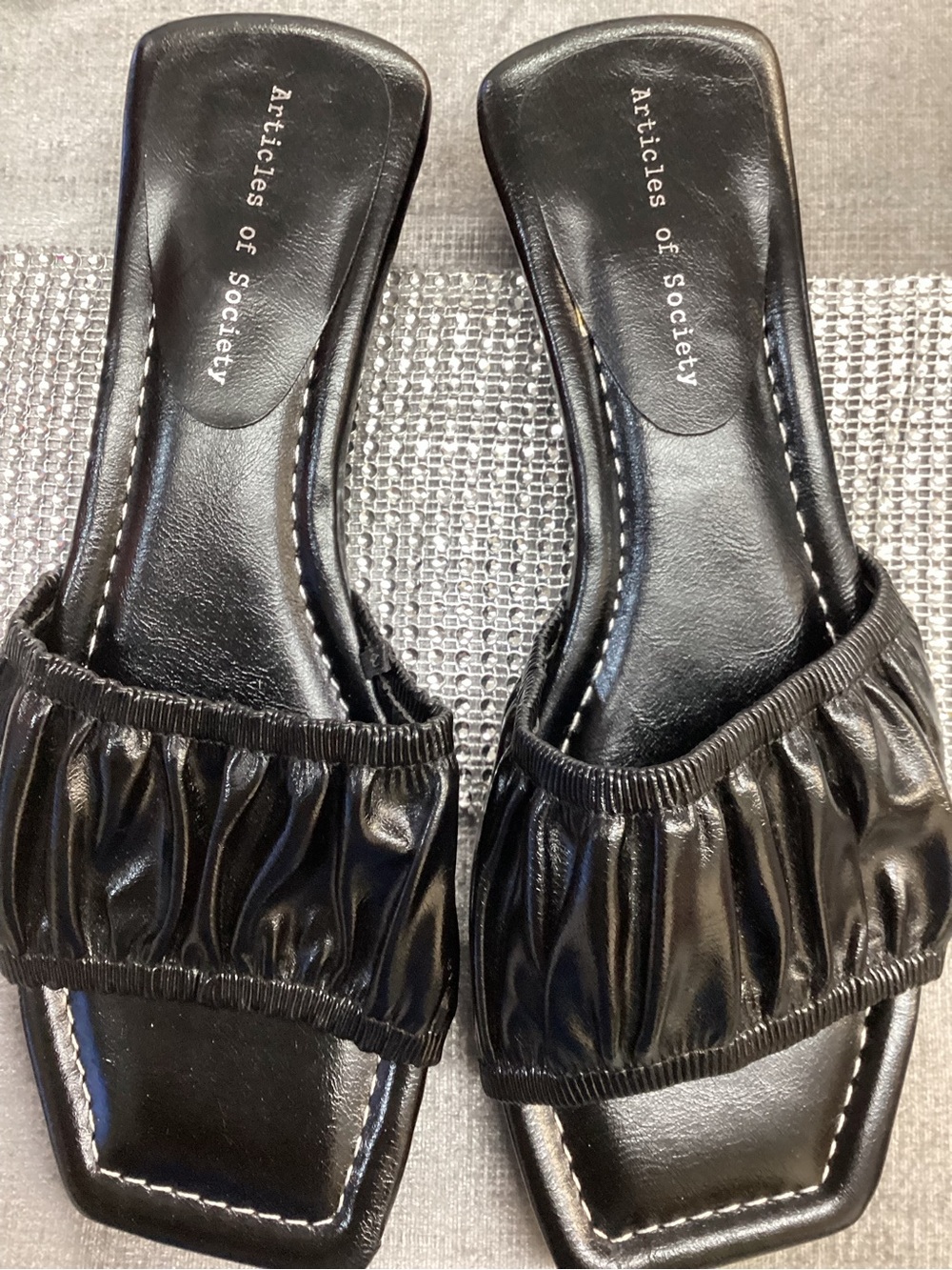 Articles Of Society Black Ruched Slide Mules